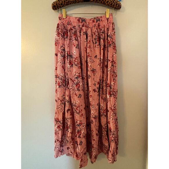 Vintage Stonebridge Floral Red White Blue Gingham Prairie Cottage Skirt XS-S - Picture 2 of 7